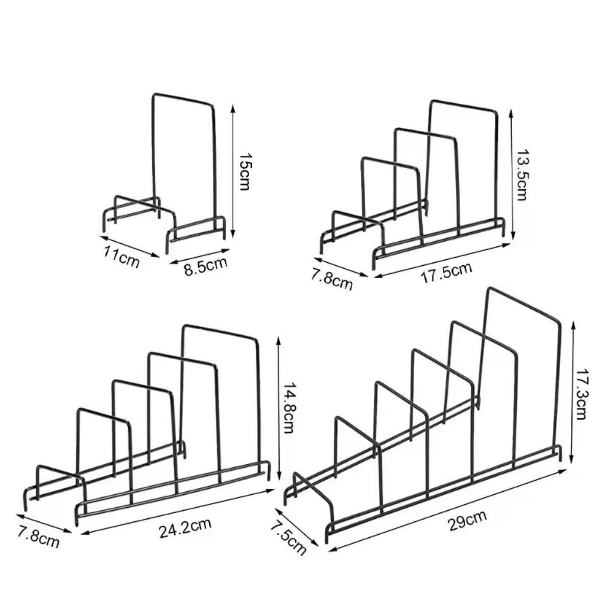 מידות גודל של מתקן תלייה לייבוש כלים שחור דק לסדר וארגון במטבח